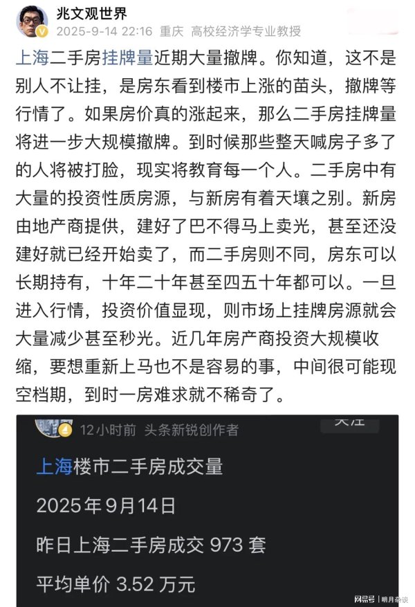 建宝优配 房价上涨苗头来了！知名教授称，上海二手房大量撤牌，将一房难求